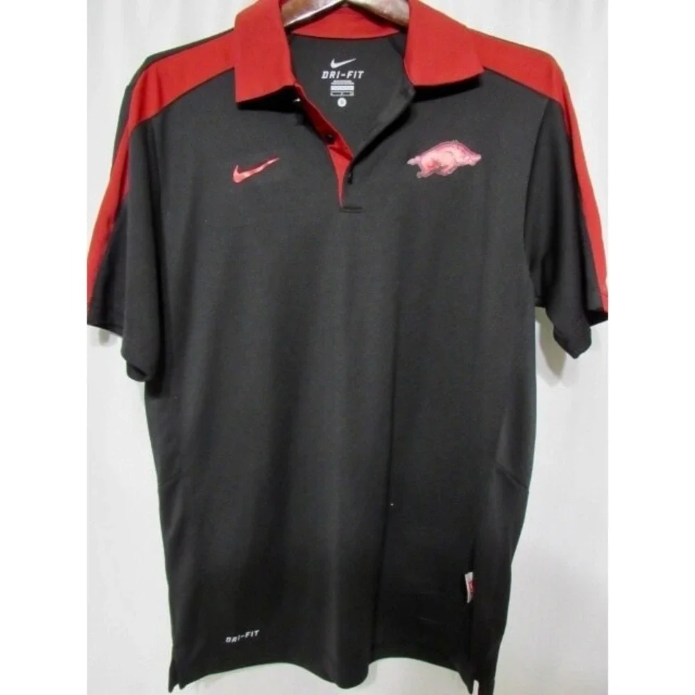 Arkansas Razorbacks‎ Nike Dry-Fit Black Polo Logo Polyester Shirt Size S
